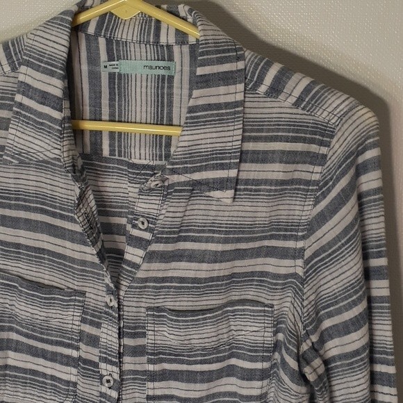 Maurices top blue white striped cotton button-down shirt m summer cotton blouse - Picture 2 of 7